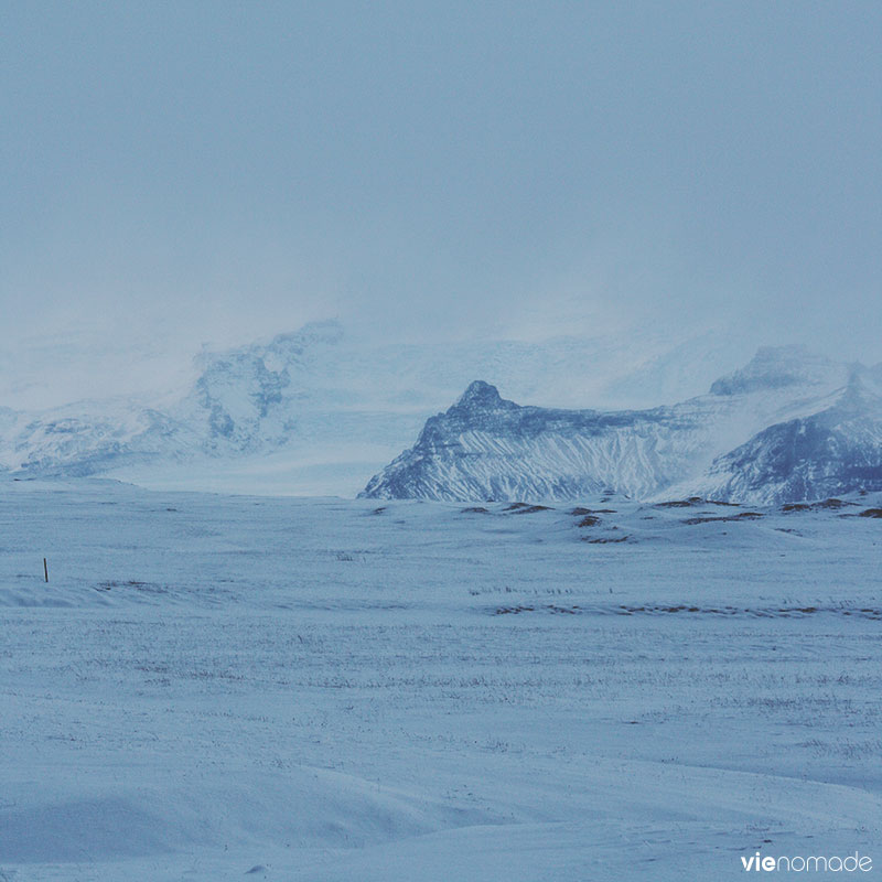 Islande: glacier Vatnajokull en hiver