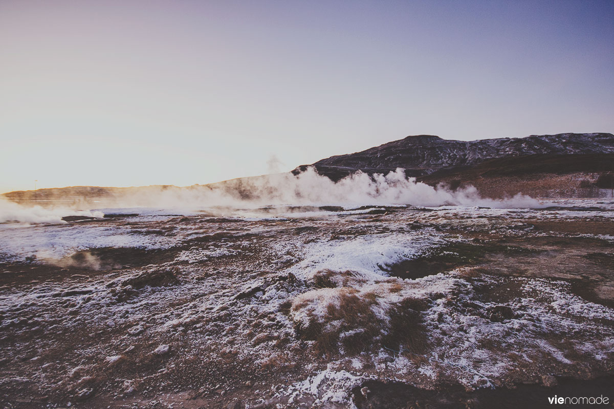 Geysir, le geyser en Islande, en hiver