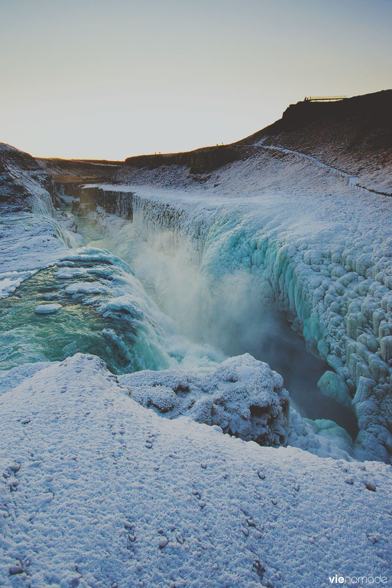 Gullfoss en hiver, chute d'eau en Islande