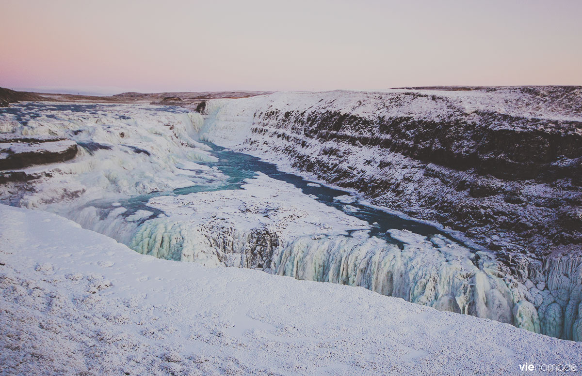 Gullfoss en hiver, chute d'eau en Islande